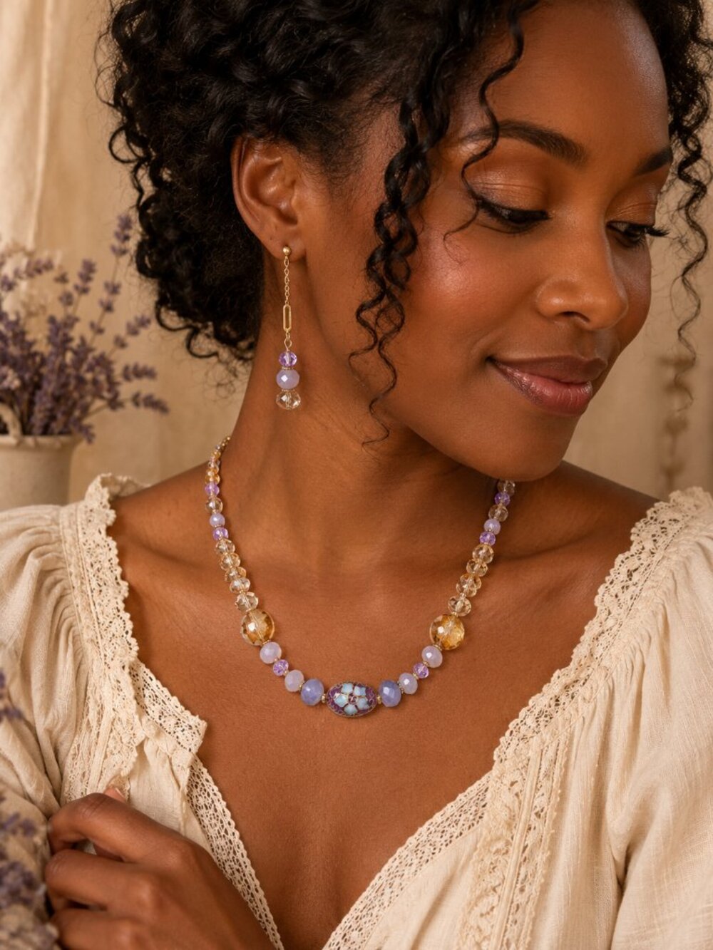 ✨ JB Original Lavender Cloisonné Crystal Necklace & Earring Set ✨ - Picture 10 of 10